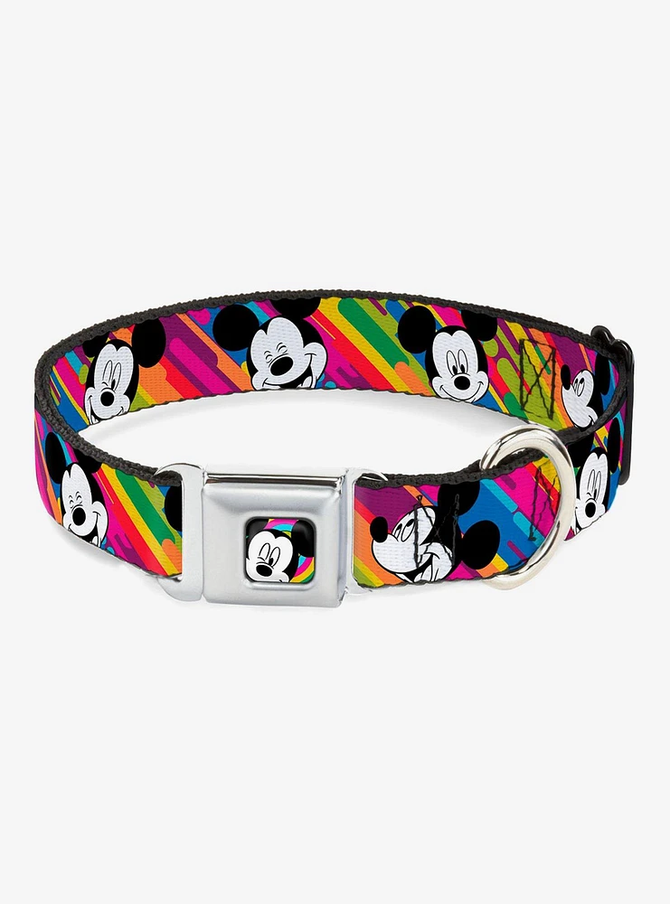 Disney Mickey Mouse Expressions Multi Color Seatbelt Buckle Dog Collar