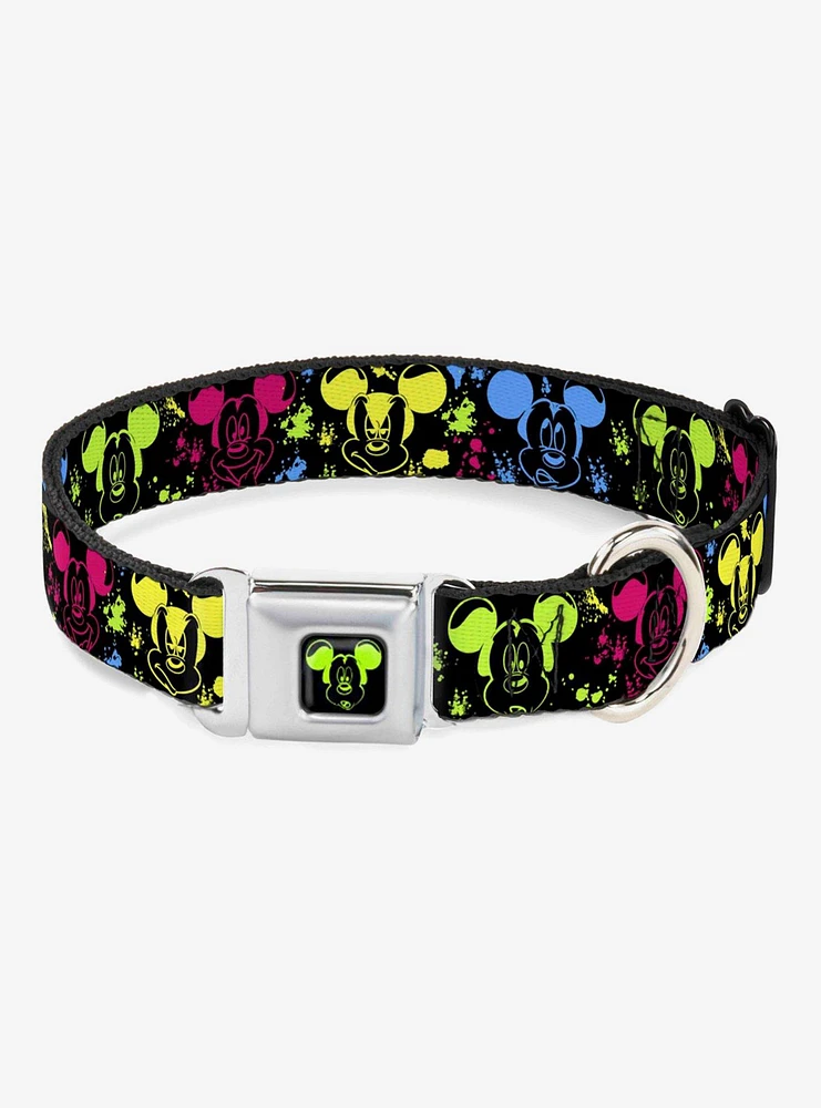 Disney Mickey Mouse Expressions Paint Splatter Seatbelt Buckle Dog Collar