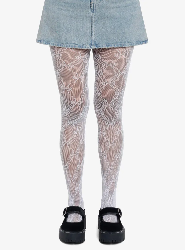 Hot Topic White Bow Fishnet Tights