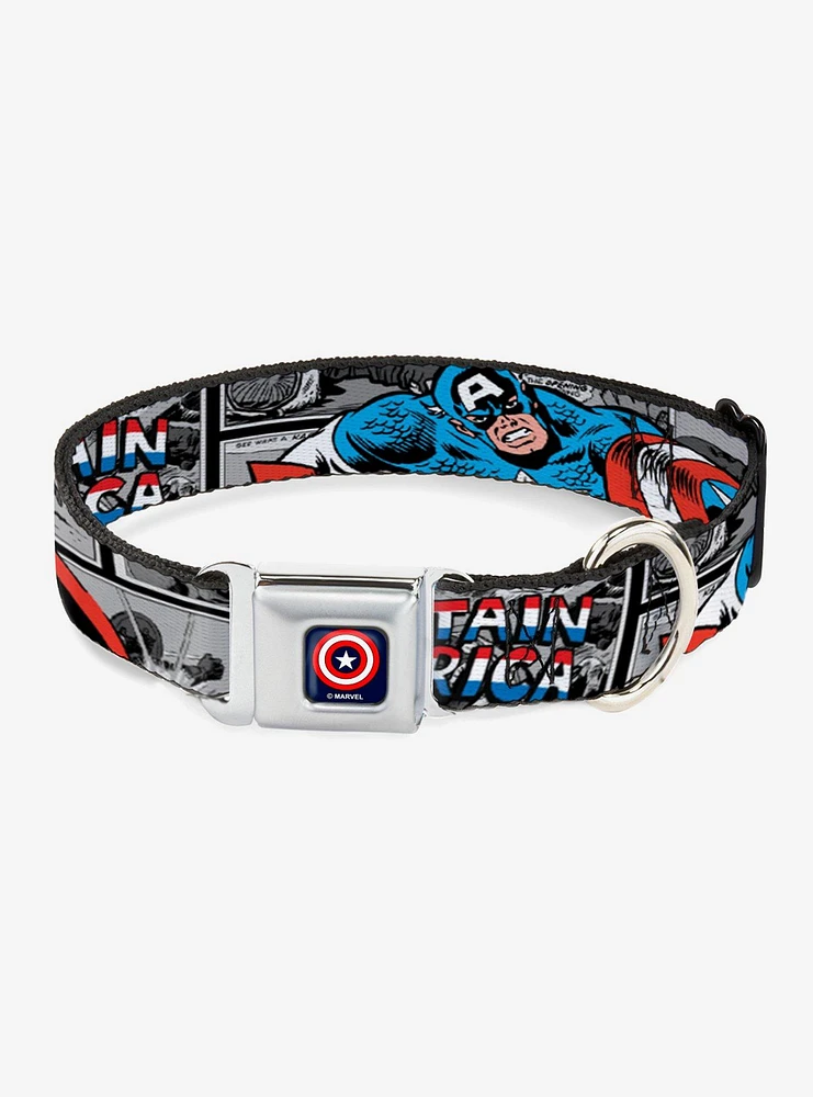 Marvel Captain America Comic Blocks Seatbelt Buckle Dog Collar