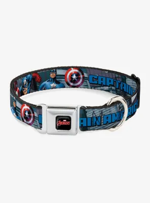 Marvel Captain America Avengers Logo Cityscape Seatbelt Buckle Pet Collar