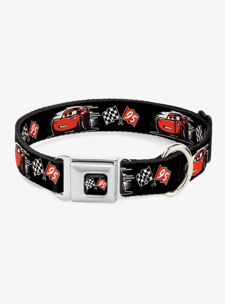 Disney Pixar Cars 3 Lightning Mcqueen Caricature Race Flag Seatbelt Buckle Pet Collar