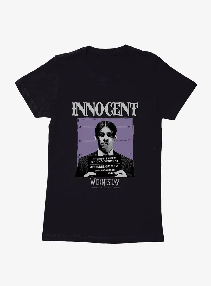 Wednesday Innocent Gomez Mug Shot Womens T-Shirt