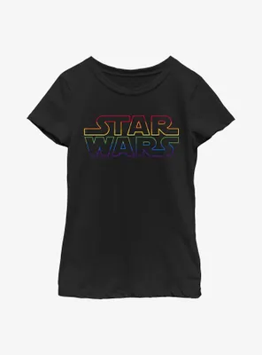 Star Wars Outline Rainbow Logo Youth Girls T-Shirt