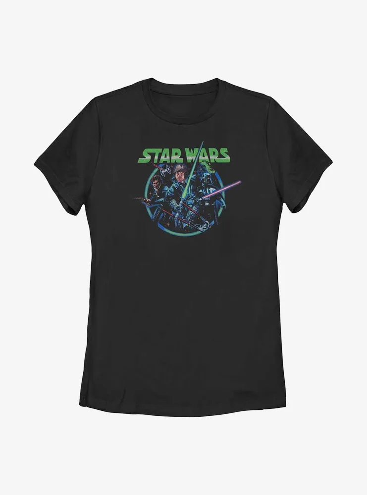 Star Wars Retro Group Luke, Han, & Vader Womens T-Shirt