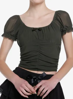 Thorn & Fable Olive Green Ruched Girls Top