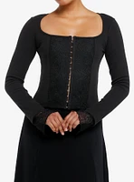 Thorn & Fable Black Lace Panel Girls Long-Sleeve Top