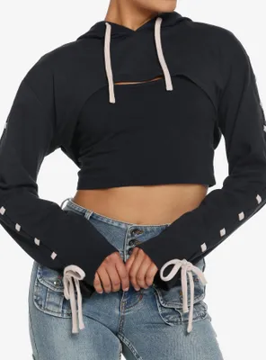 Social Collision Black & Cream Lace-Up Crop Hoodie