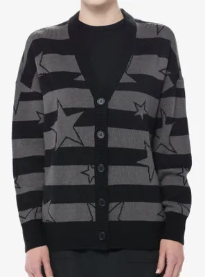 Social Collision Black & Grey Stripe Star Girls Cardigan