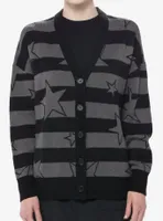 Social Collision Black & Grey Stripe Star Girls Cardigan