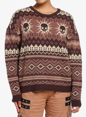 Social Collision Skull Suns Fair Isle Girls Sweater