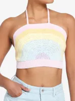 Sweet Society Pastel Rainbow Crop Girls Knit Halter