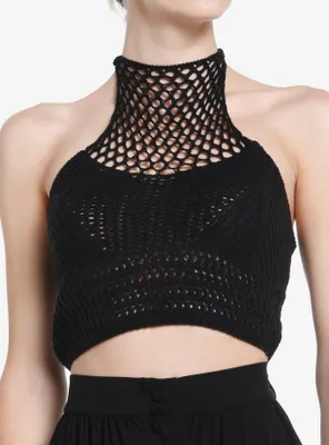 Cosmic Aura Black Crochet Girls Halter Tank Top