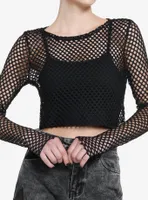 Social Collision Fishnet Girls Crop Long-Sleeve Top