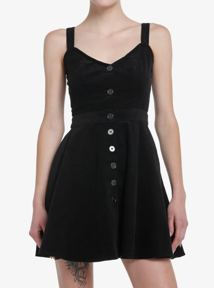 Social Collision Black Corduroy Button Front Sweetheart Dress