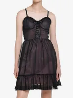 Sweet Society Mesh Overlay Lace-Up Dress