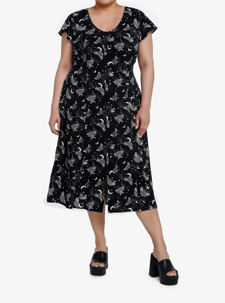 Cosmic Aura Witchy Moth Midi Dress Plus