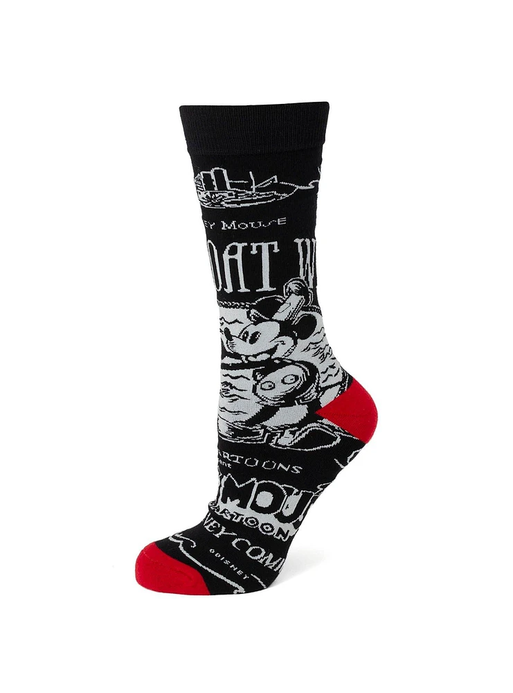 Disney100 Steamboat Willie Vintage Black Socks