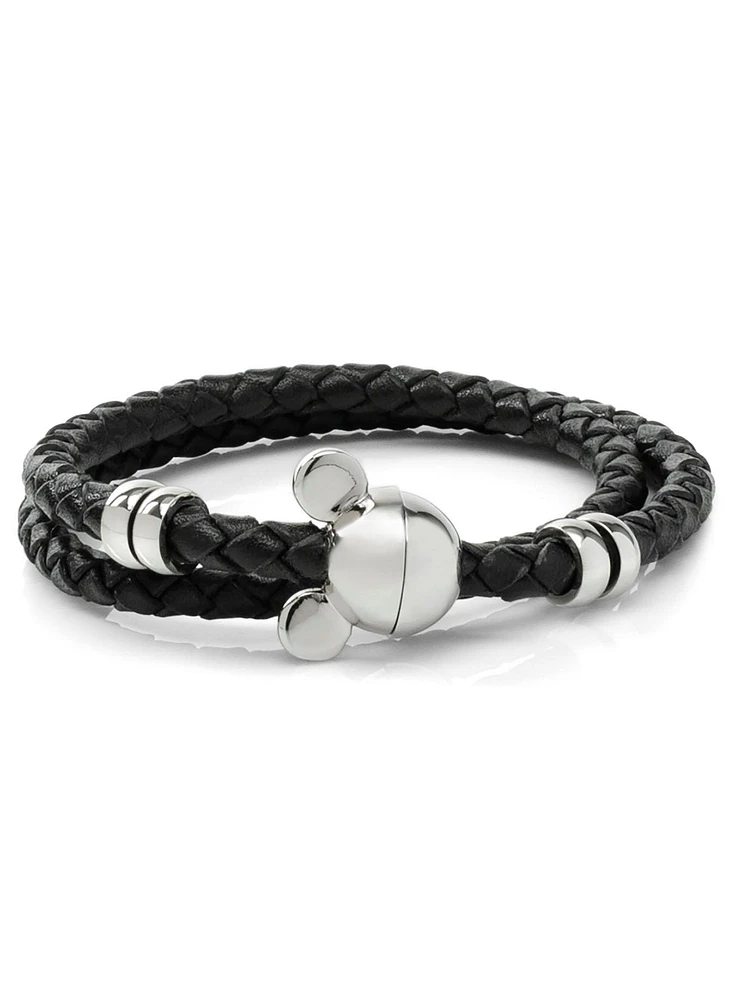 Disney Mickey Mouse Black Double Wrapped Leather Bracelet