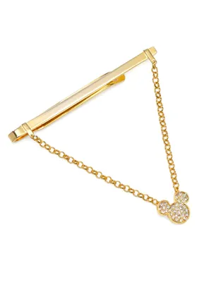 Disney Mickey Mouse Gold Crystal Chain Tie Bar