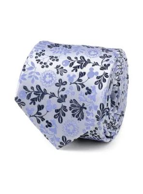 Disney Mickey Mouse Silhouette Floral Blue White Tie