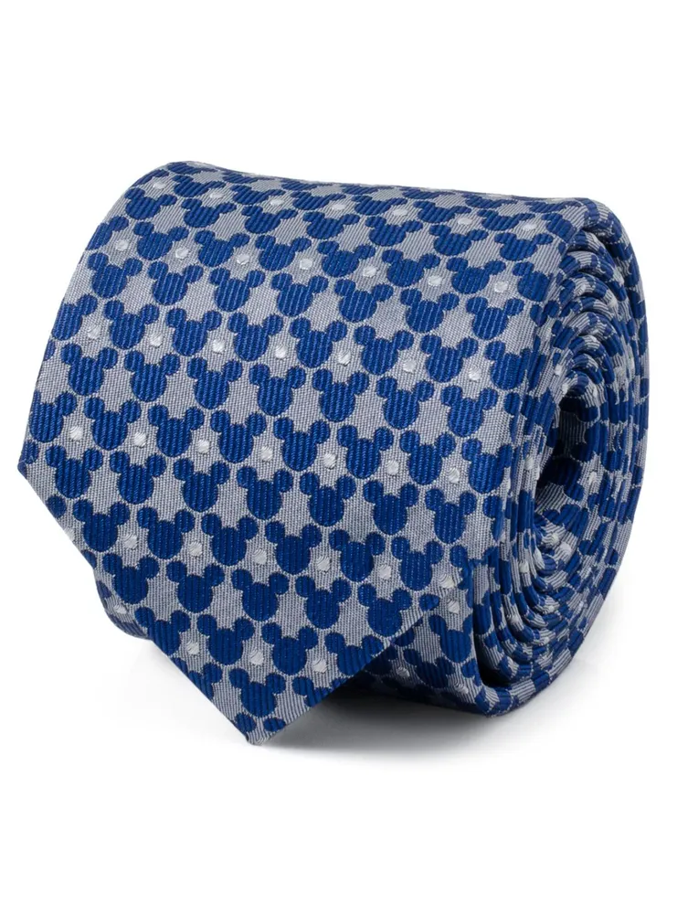 Disney Mickey Mouse Silhouette Polka Dot Blue Tie