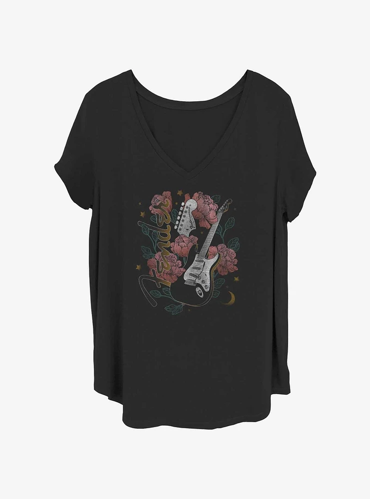 Fender Floral Stratocaster Guitar Girls T-Shirt Plus