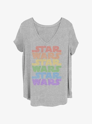Star Wars Rainbow Stack Logo Girls T-Shirt Plus