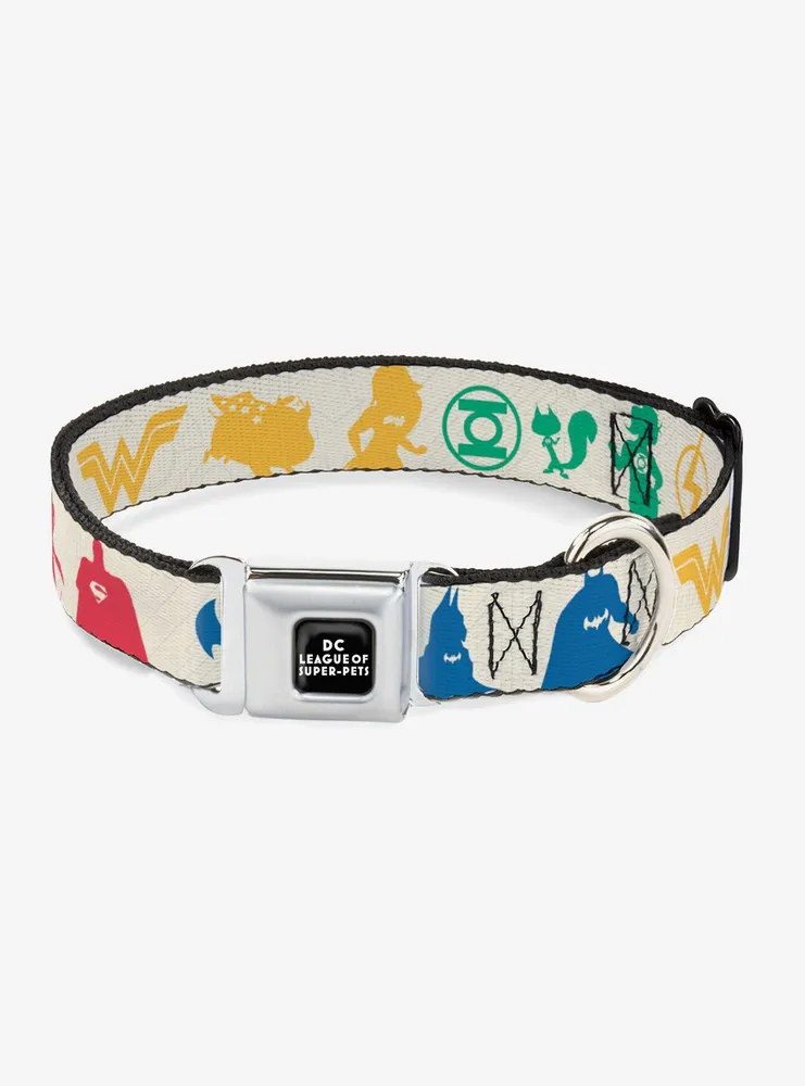 DC League Of Super Pets Superhero And Logos Seatbelt Buckle Pet Collar