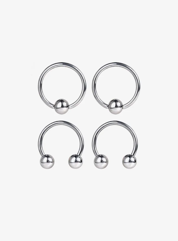 18G Steel Silver Captive Hoop & Circular Barbell 4 Pack