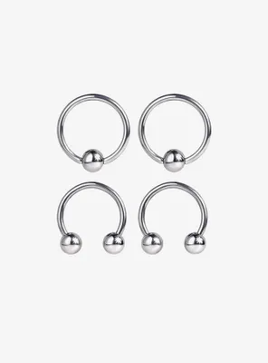 18G Steel Silver Captive Hoop & Circular Barbell 4 Pack