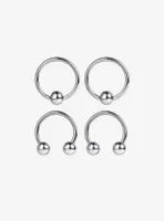 18G Steel Silver Captive Hoop & Circular Barbell 4 Pack