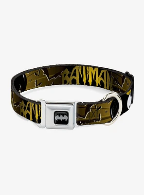 DC Comics Justice League Batman Flying Bats Yellow Black White Seatbelt Buckle Pet Collar