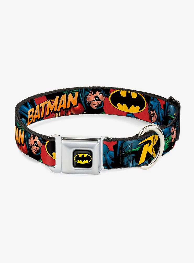 DC Comics Justice League Batman Robin Action Text Seatbelt Buckle Pet Collar