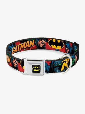 DC Comics Justice League Batman Robin Action Text Seatbelt Buckle Pet Collar