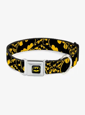 DC Comics Justice League Bat Signals Stacked Close Up Yellow Black Seatbelt Buckle Pet Collar