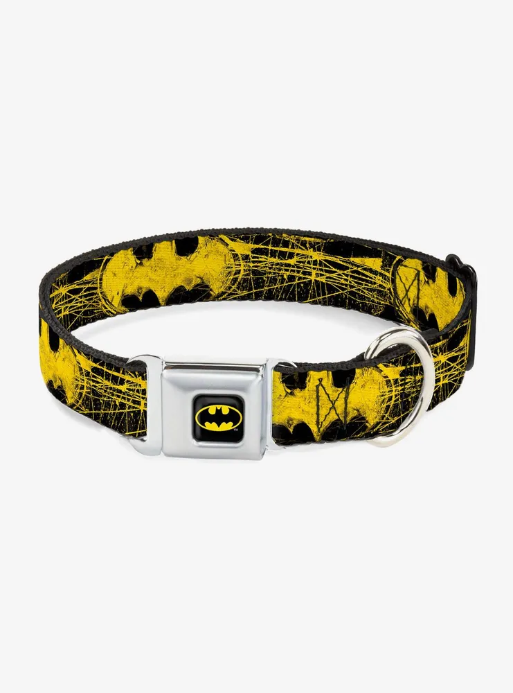 DC Comics Justice League Batman Shield Close Up Sketch Seatbelt Buckle Pet Collar