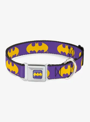 DC Comics Justice League Batman Signal Purple Yellow Seatbelt Buckle Pet Collar