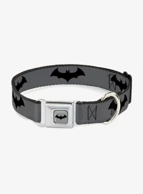 DC Comics Justice League Retro Bat Logo Gray Black Seatbelt Buckle Pet Collar