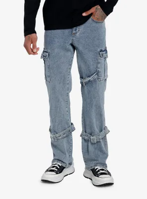 Blue Cargo Strap Denim Pants