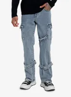 Blue Cargo Strap Denim Pants