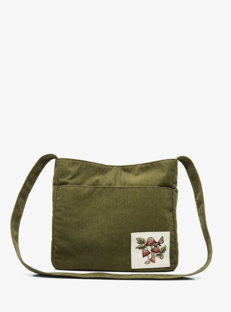 Grunge Mushroom Corduroy Crossbody Tote Bag