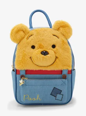 Disney Winnie The Pooh Plush Face Overalls Mini Backpack