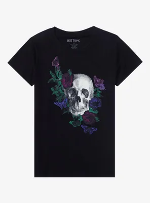 Gothic Flower Skull Boyfriend Fit Girls T-Shirt