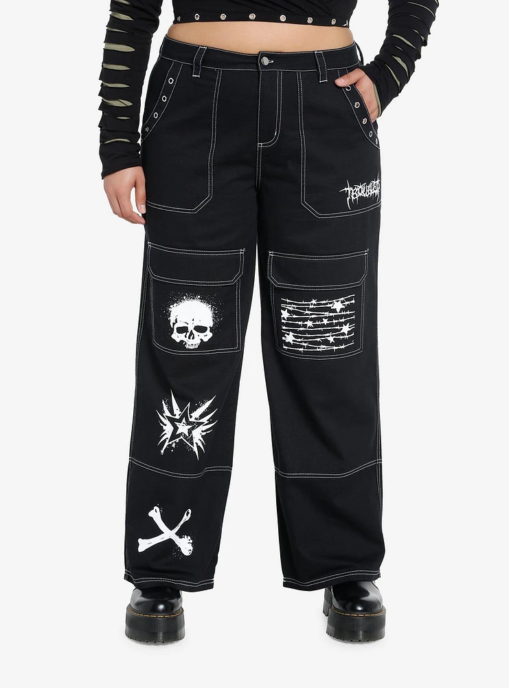 Black Punk Icons Wide Leg Pants Plus