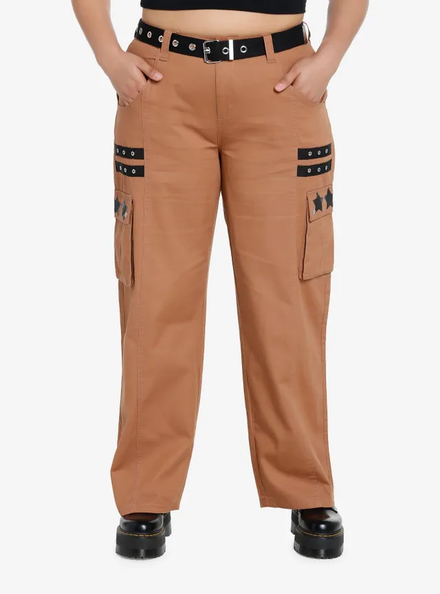 Social Collision Brown Wide Leg Suspender Pants Plus Size