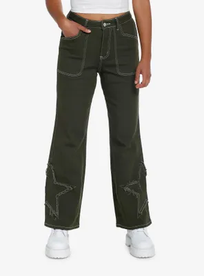 Green Star Patch Straight Leg Pants