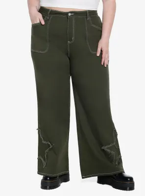 Green Star Patch Straight Leg Pants Plus