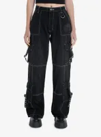 Black & White Contrast Stitch Destructed Carpenter Pants