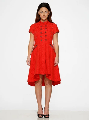 Red Jacquard HiLo Dress